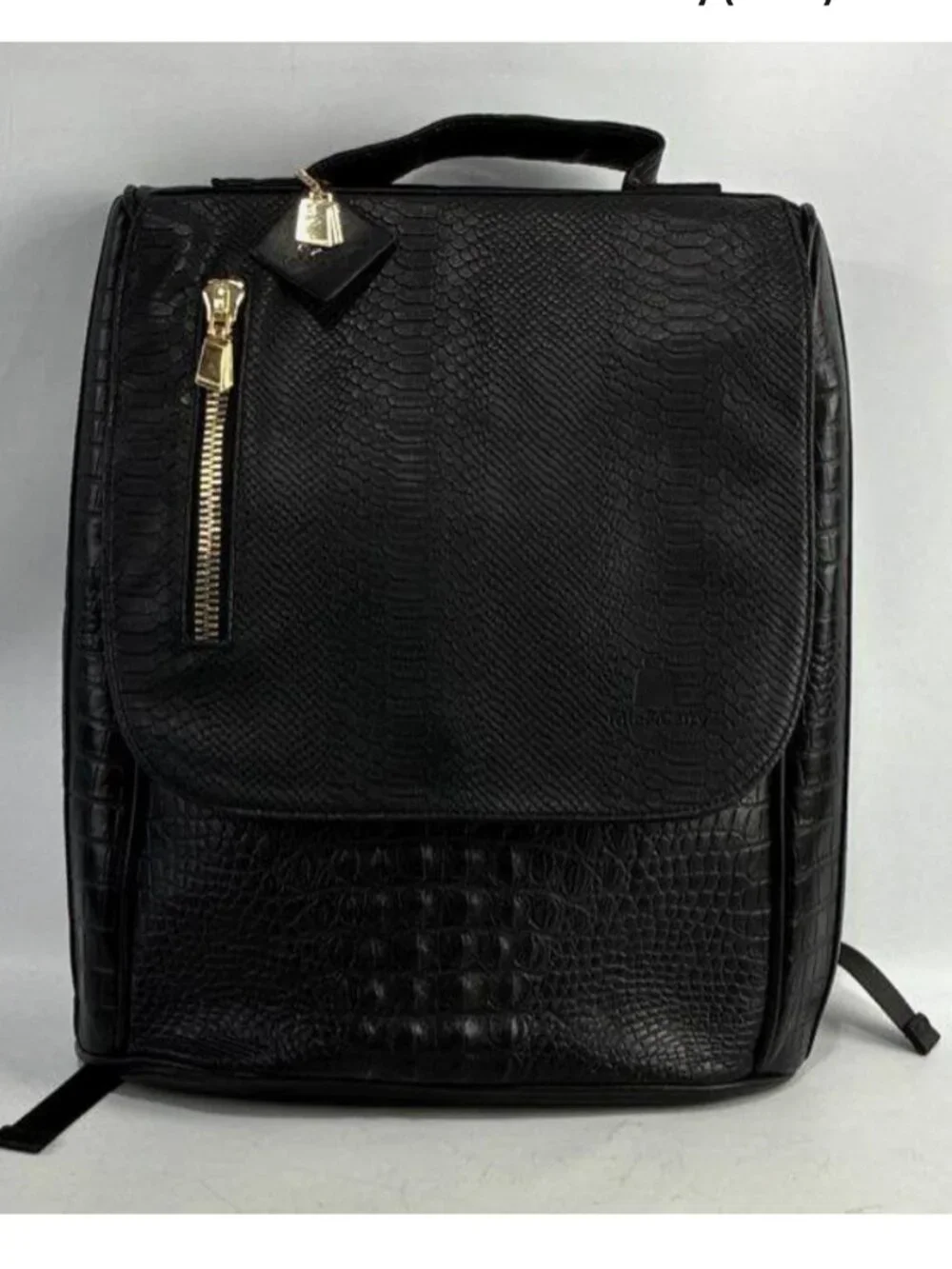 Tote and Carry Black Statement Weekender Backpack Croc Embossed Faux Leather - Picture 1 of 6